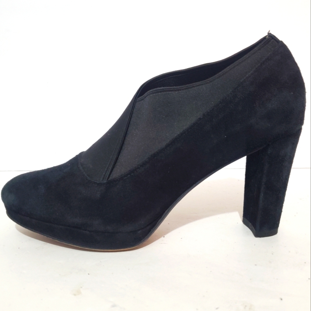 Clarks Kendra black Mix Bootie Suede heel slip on shooties 8